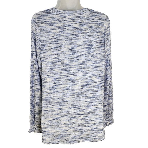 Soft Surroundings Top Women Medium Evie Blue Space Dye Long Smocked Sleeves Knit - Picture 2 of 9